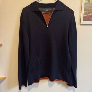 Comme des Garcons Navy Zip-Up Wool Sweater